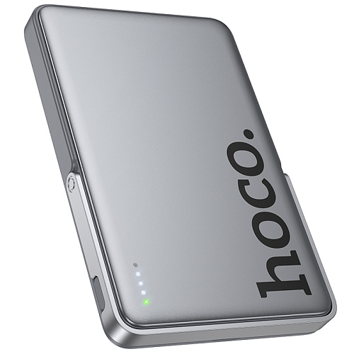 Универсальный Доп. Аккумулятор 5000mAh, Q36, HOCO, 1 PD 20W, беспроводная зарядка (MagSafe), с подставкой, серый