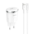 Сетевое зарядное устройство, 1 USB 2.4A (C37A), HOCO, Type-C, белый