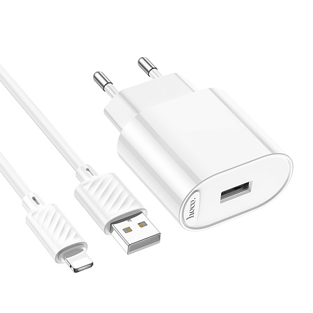 Сетевое зарядное устройство, 1 USB 10.5W (C109A), HOCO, Lightning, белый