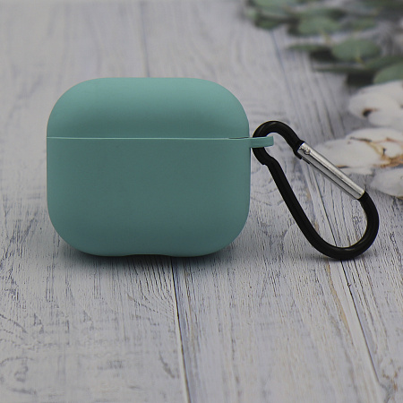 Чехол силиконовый для Airpods 3 case, X-CASE, бирюзовый с карабином
