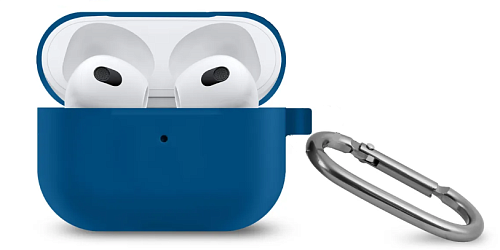 Чехол силиконовый для Airpods 3 case, X-CASE, синий с карабином