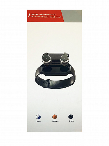 Беспроводные наушники T89 черные вакуумные с чехлом - фитнес браслетом