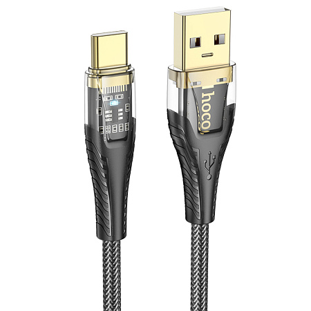 USB Кабель Type-C, HOCO, U121, 1.2м, прозрачный черный