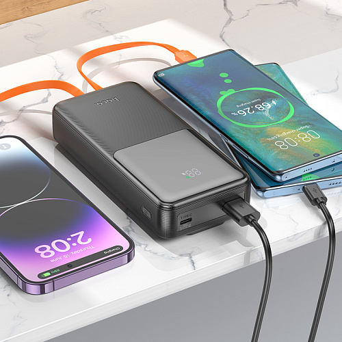 Универсальный Доп. Аккумулятор 20000mAh, J119A, HOCO, выход: 1 USB (22.5W)+кабель Type-C+кабель Lightning, черный