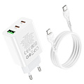 Сетевое зарядное устройство, 2 PD 20W/18W + 1 USB 3.0 QC (C99A), HOCO, Type-C to Lightning, белая