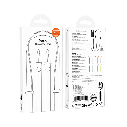 Шнурок для телефона универсальный, GH11, Hoco, стильный, цвет оранжевый