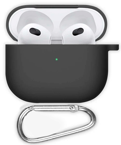 Чехол силиконовый для Airpods 3 case, X-CASE, черный с карабином