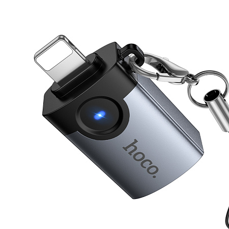 Переходник OTG Lightning, Lightning (папа) на USB (мама), UA46, HOCO, серый