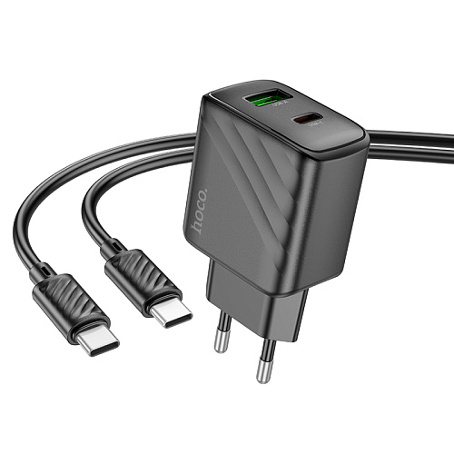 Сетевое зарядное устройство, 1 PD 30W + 1 USB 3.0 QC (CS23A), HOCO, Type-C to Type-C, черный