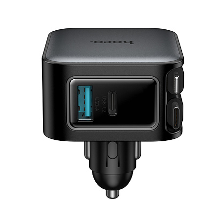 Автомобильное зарядное устройство, 1 USB QC3.0+1 PD 30W + кабель Type-C и кабель Lightning выдвижные(Z67A), HOCO, черный