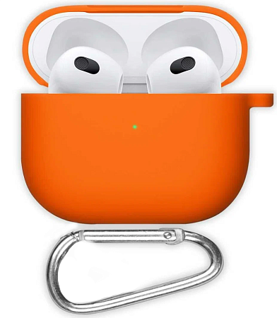 Чехол силиконовый для Airpods 3 case, X-CASE, оранжевый с карабином