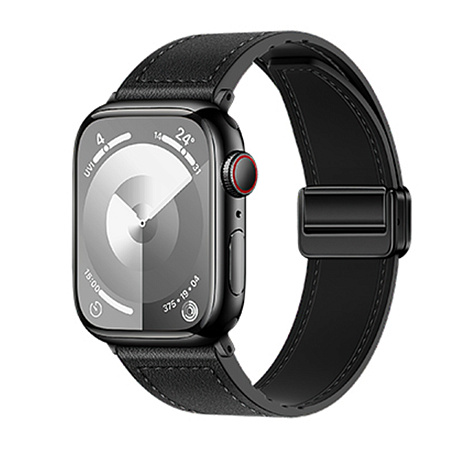 Ремешок на руку для Apple Watch 44/45/46/49 мм, HOCO, WA34, воловья кожа, двойная магнитная застежка, черный