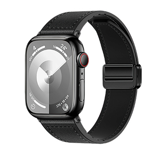 Ремешок на руку для Apple Watch 44/45/46/49 мм, HOCO, WA34, воловья кожа, двойная магнитная застежка, черный