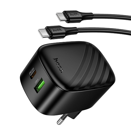 Сетевое зарядное устройство, 1 PD 20W + 1 USB 3.0 QC (CS101A), HOCO, Type-C to Type-C, складное, черный
