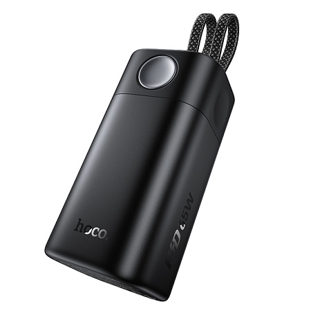 Универсальный Доп. Аккумулятор 20000mAh, Q59, HOCO, выход 1 USB (22.5W) + 1 PD (65W), кабель: Type-C, Lightning, черный