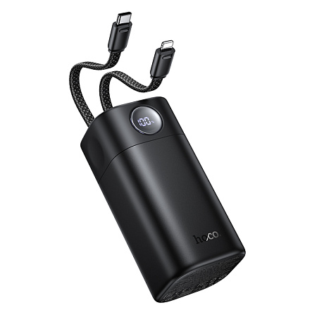 Универсальный Доп. Аккумулятор 20000mAh, Q59, HOCO, выход 1 USB (22.5W) + 1 PD (65W), кабель: Type-C, Lightning, черный