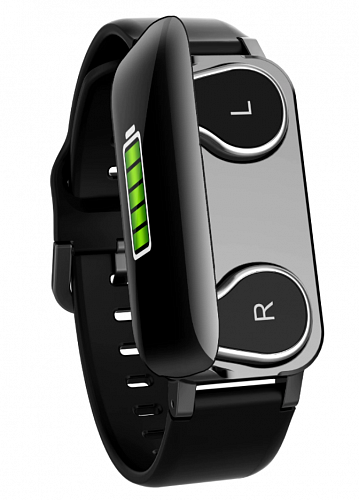 Беспроводные наушники T89 черные вакуумные с чехлом - фитнес браслетом