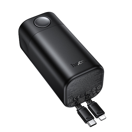 Универсальный Доп. Аккумулятор 20000mAh, Q59, HOCO, выход 1 USB (22.5W) + 1 PD (65W), кабель: Type-C, Lightning, черный
