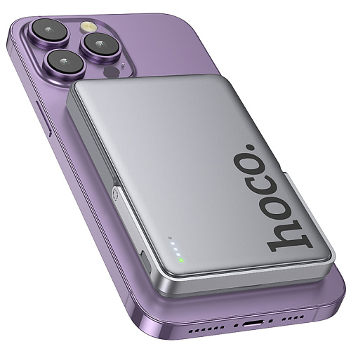 Универсальный Доп. Аккумулятор 5000mAh, Q36, HOCO, 1 PD 20W, беспроводная зарядка (MagSafe), с подставкой, серый