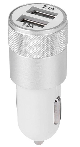 АЗУ 2 USB 2.1A, Dream, серебряная с белым