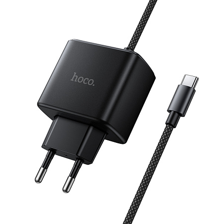 Сетевое зарядное устройство, 1 Type-C 25W (C163A), HOCO, встроенный кабель Type-C, черный
