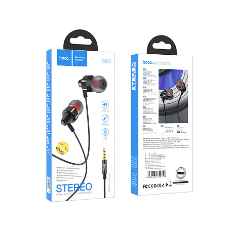 Проводные наушники M90, Delight wire-controlled earphones with microphone, HOCO, вакуумные, черные