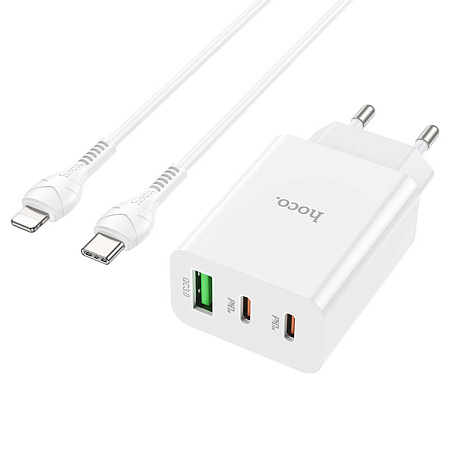 Сетевое зарядное устройство, 2 PD 20W/18W + 1 USB 3.0 QC (C99A), HOCO, Type-C to Lightning, белая