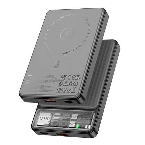 Универсальный Доп. Аккумулятор 10000mAh, Q18, HOCO, выход: беспроводная зарядка+1 PD (20W), 1 USB 22.5W, черный