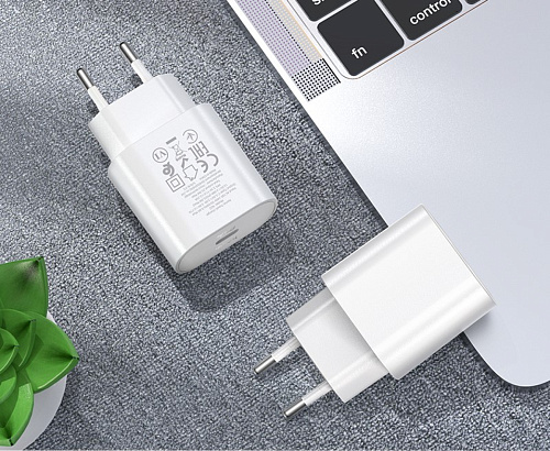 Сетевое зарядное устройство, 1 PD 25W (N22), HOCO, Type-C to Type-C, Безопасный сертификат, белый