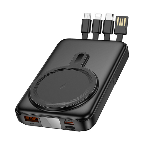 Универсальный Доп. Аккумулятор 10000mAh, J135, HOCO, 1 PD 20W+1 USB, беспроводная зарядка (MagSafe),с подставкой, черный