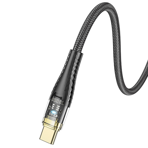 USB Кабель Type-C, HOCO, U121, 1.2м, прозрачный черный