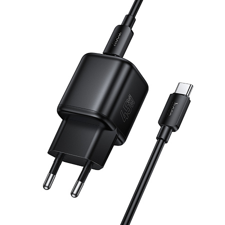 Сетевое зарядное устройство, 1 PD 45W (N84), HOCO, Type-C to Type-C, компактный, черный