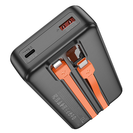 Универсальный Доп. Аккумулятор 20000mAh, J119A, HOCO, выход: 1 USB (22.5W)+кабель Type-C+кабель Lightning, черный
