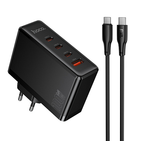 Сетевое зарядное устройство, 3 PD 65W/30W + 1 USB 18W (N85), HOCO, Type-C to Type-C, черный
