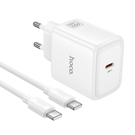 Сетевое зарядное устройство, 1 PD 40W (N83), HOCO, Type-C to Type-C, цвет белый
