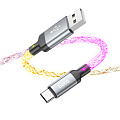 USB Кабель Type-C, HOCO, U112, 1м, светящийся, серый