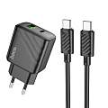 Сетевое зарядное устройство, 1 PD 30W + 1 USB 3.0 QC (CS23A), HOCO, Type-C to Type-C, черный