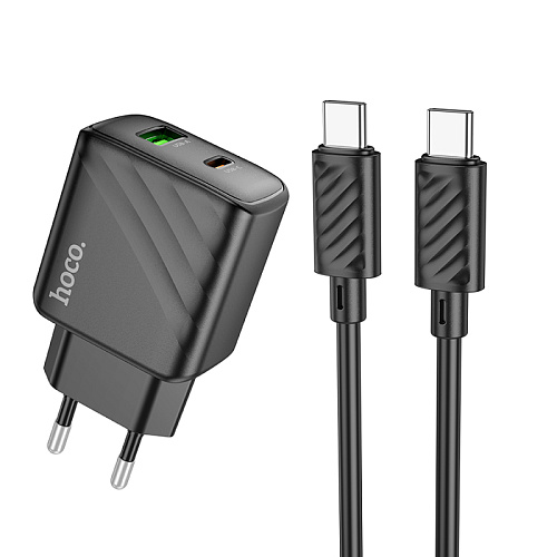 Сетевое зарядное устройство, 1 PD 30W + 1 USB 3.0 QC (CS23A), HOCO, Type-C to Type-C, черный