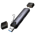 Картридер 3 в 1, USB/Type-C на SD/TF3.0+USB 2.0, HB56, HOCO, серый