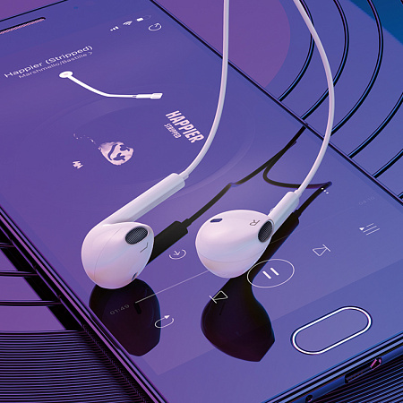 Проводные наушники M101, Type-C  Crystal joy wire-controlled earphones with microphone, HOCO, белые