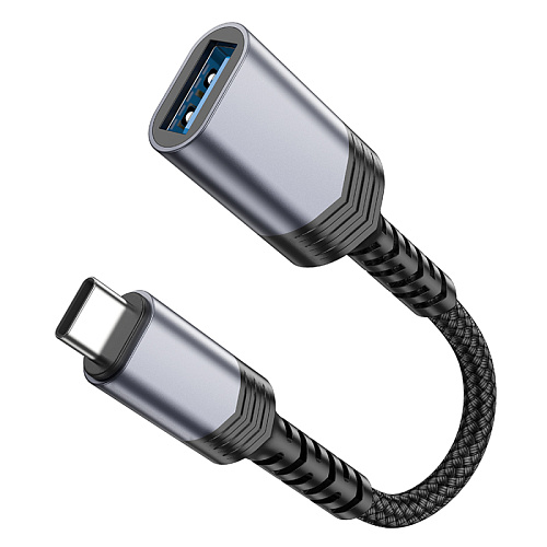Переходник Type-C (папа) - USB-A 3.0 (мама), UA24, HOCO, с проводом, черный
