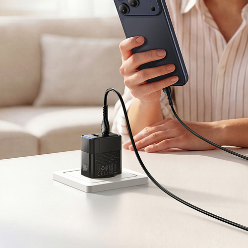 Сетевое зарядное устройство, 1 PD 30W + 1 USB 3.0 QC (CS112A), HOCO, Type-C to Type-C, черный