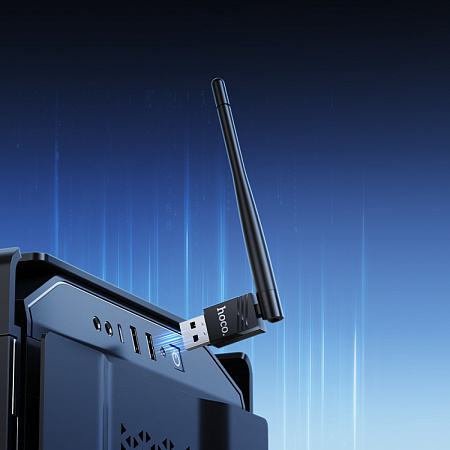 Адаптер WiFi4 USB, HI37, HOCO, 1 антенна, вес: 8.5g, цвет черный