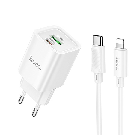 Сетевое зарядное устройство, 1 PD 30W + 1 USB 3.0 QC (C149A), HOCO, Type-C to Lightning, мини, белый