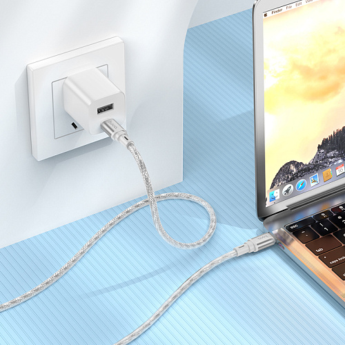 Кабель Type-C на Type-C, HOCO, X98, 1м, силиконовый, 60W, серебряный