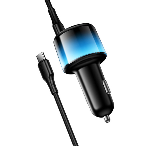 Автомобильное зарядное устройство, 1 USB 5V/2.4A + 2 PD 45W (Z69B), HOCO, кабель Type-C to Type-C, с дисплеем, черный