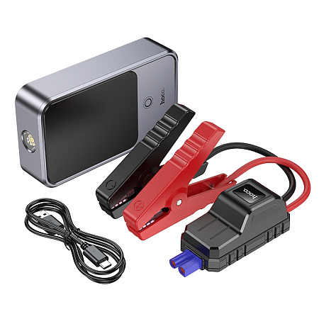 Универсальный Доп. Аккумулятор 10000mAh, QS7, HOCO, 12V(запуск двигателя авто)+2USB (5V/2A)+ фонарик, с дисплеем, черный