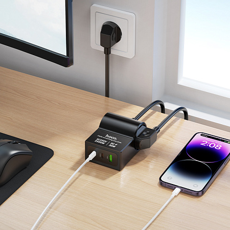 Сетевой фильтр на 1 розетка+1 USB+2 PD, 1.5м, AC33, HOCO, черный