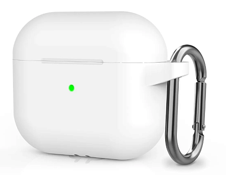 Чехол силиконовый для Airpods 3 case, X-CASE, белый с карабином