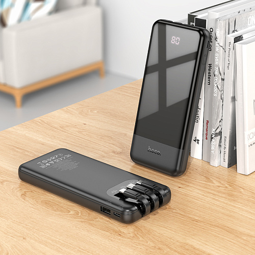 Универсальный Доп. Аккумулятор 10000mAh, J114, HOCO, 1 USB (5V/2.0A), кабель Lightning/Type-C/Micro, черный